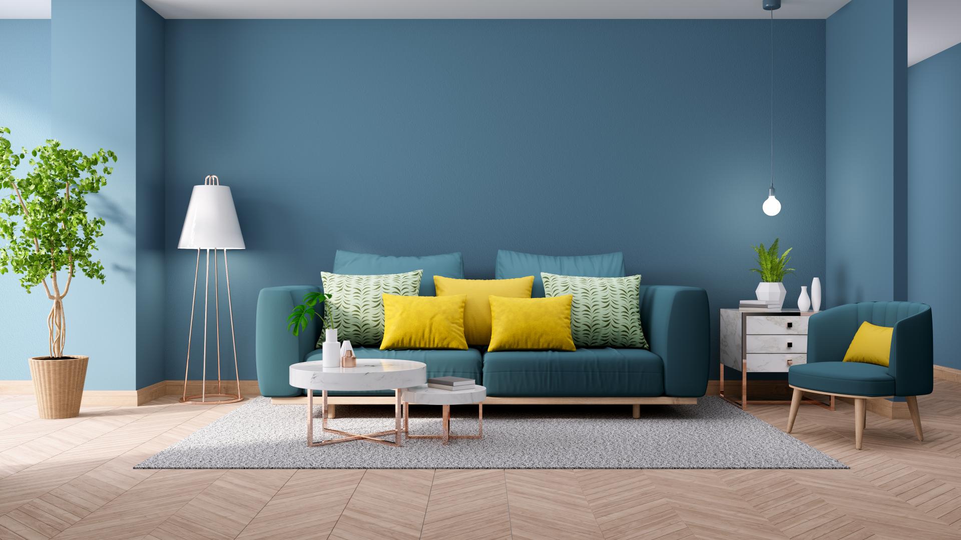 modern-vintage-interior-living-room-blueprint-home-decor-concept-green-couch-with-marble-table-blue-wall-hardwood-flooring-3d-render